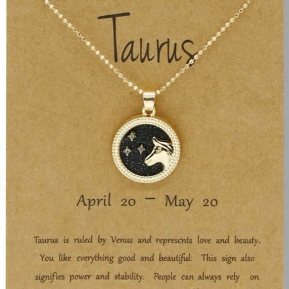 New Gold and Black Taurus Zodiac Necklace ~ astrology ~ zodiac ♉️